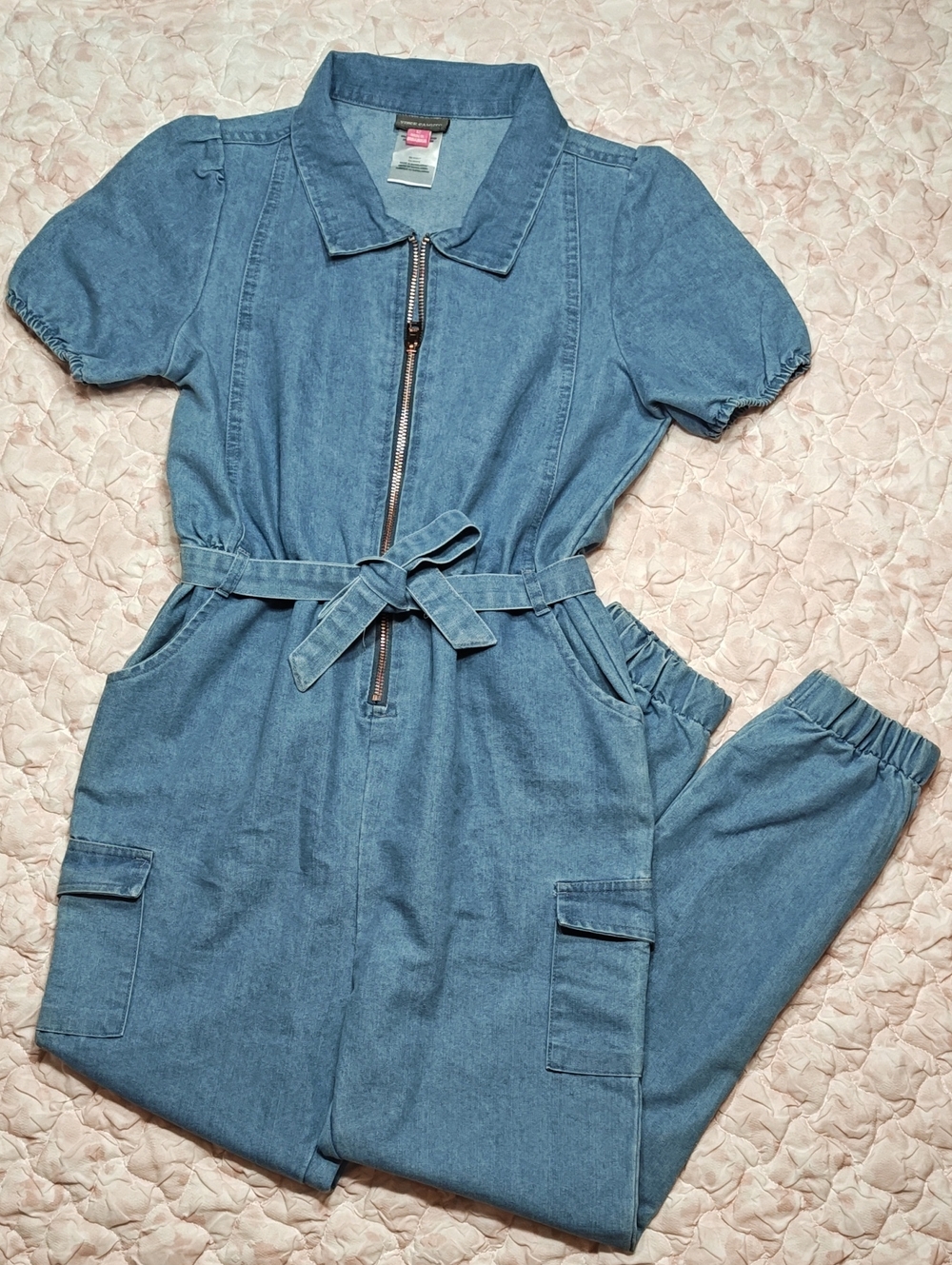 Vince Camuto Light Blue Denim Zip-Up Belted Jumpsuit